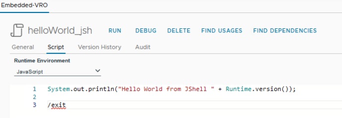jshell code in vmware aria automation