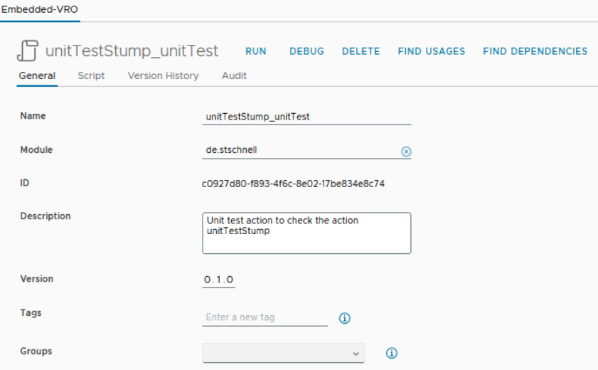 vmware aria automation unit test action creation