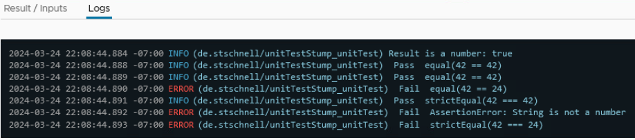 vmware aria automation unit test action result