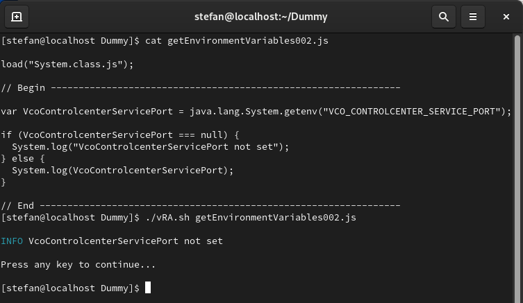 linux terminal with script to detect environment with result