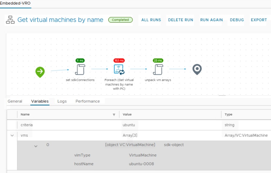 vmware aria automation execute workflow from action - workflow perspective
