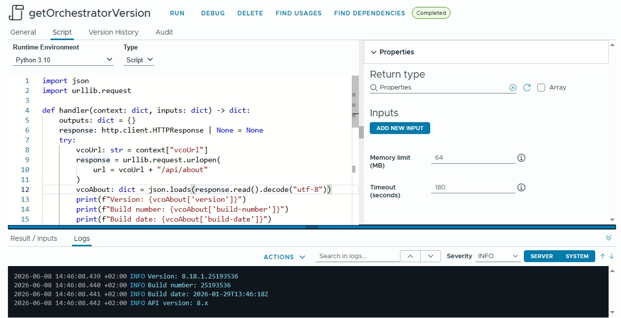 vcf automation orchestrator version detection with python