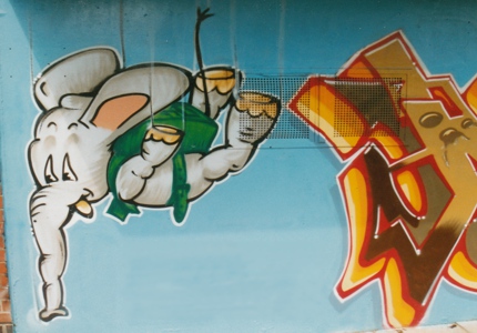 graffiti with parachuting elephant