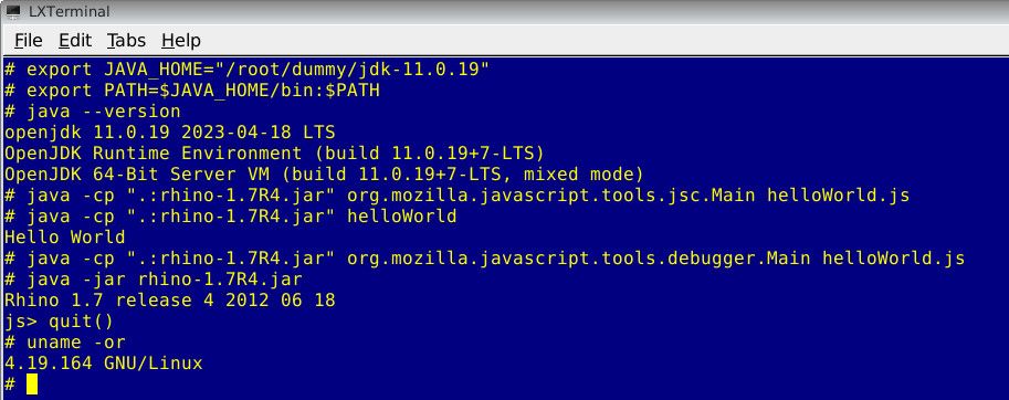 local emulation of javascript runtime environment in a virtual machine with linux