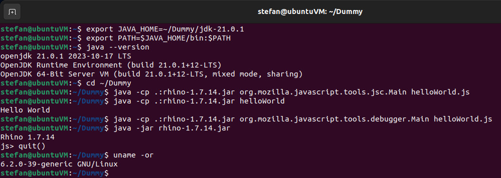 local emulation of javascript runtime environment in a virtual machine with linux
