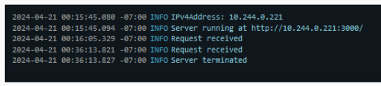 vmware aria automation node.js runtime environment log window with the result of the python web client to terminate mock web server