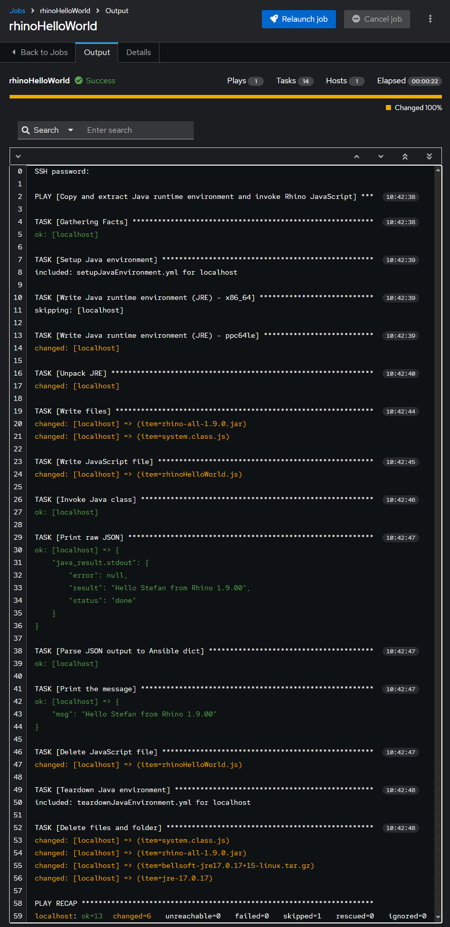 ansible automation platform log with rhino javascript