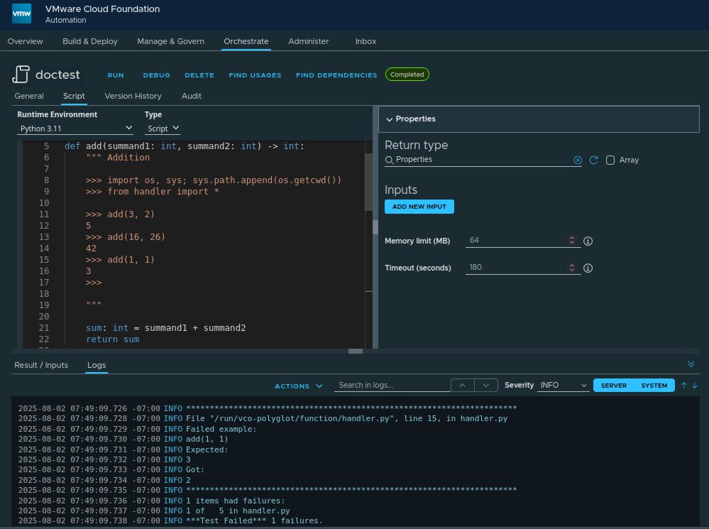 vcf automation example usage of python doctest module for unit test