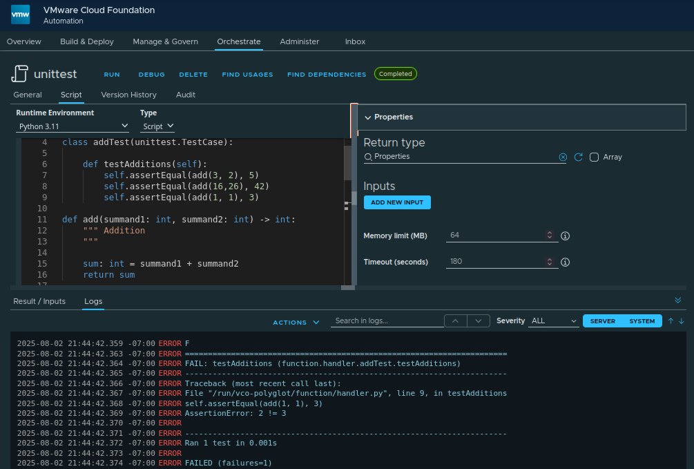 vcf automation example usage of python unittest module for unit test
